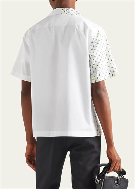 Prada Men's Poplin Double Match Camp Shirt 